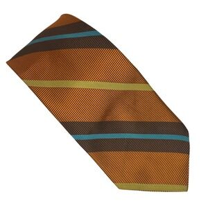 HIS MAJESTY Repp Stripe Mens Silk Necktie‎ Orange Brown 54.5 x 3 VTG 70's